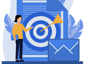 Character standing next to a bullseye with an arrow in the middle.